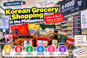 Korean grocery shopping in the Philippines with ramyeon kimchi gochujang and Korean snacks
