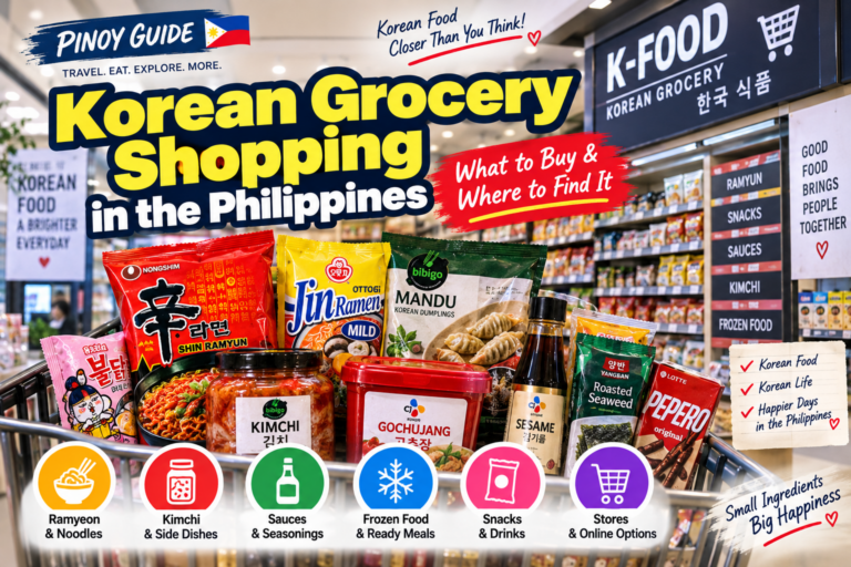 Korean grocery shopping in the Philippines with ramyeon kimchi gochujang and Korean snacks